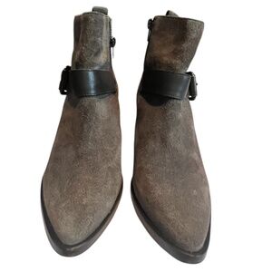 AllSaints Women’s Taupe Suede Ankle Boots Size 38.5 (US 8) Block Heel Buckle
